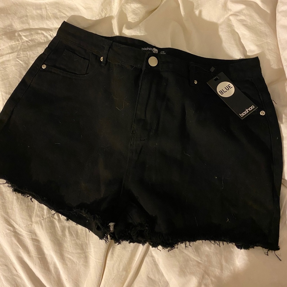 BooHoo Plus High Rise Fray Hem Denim Shorts